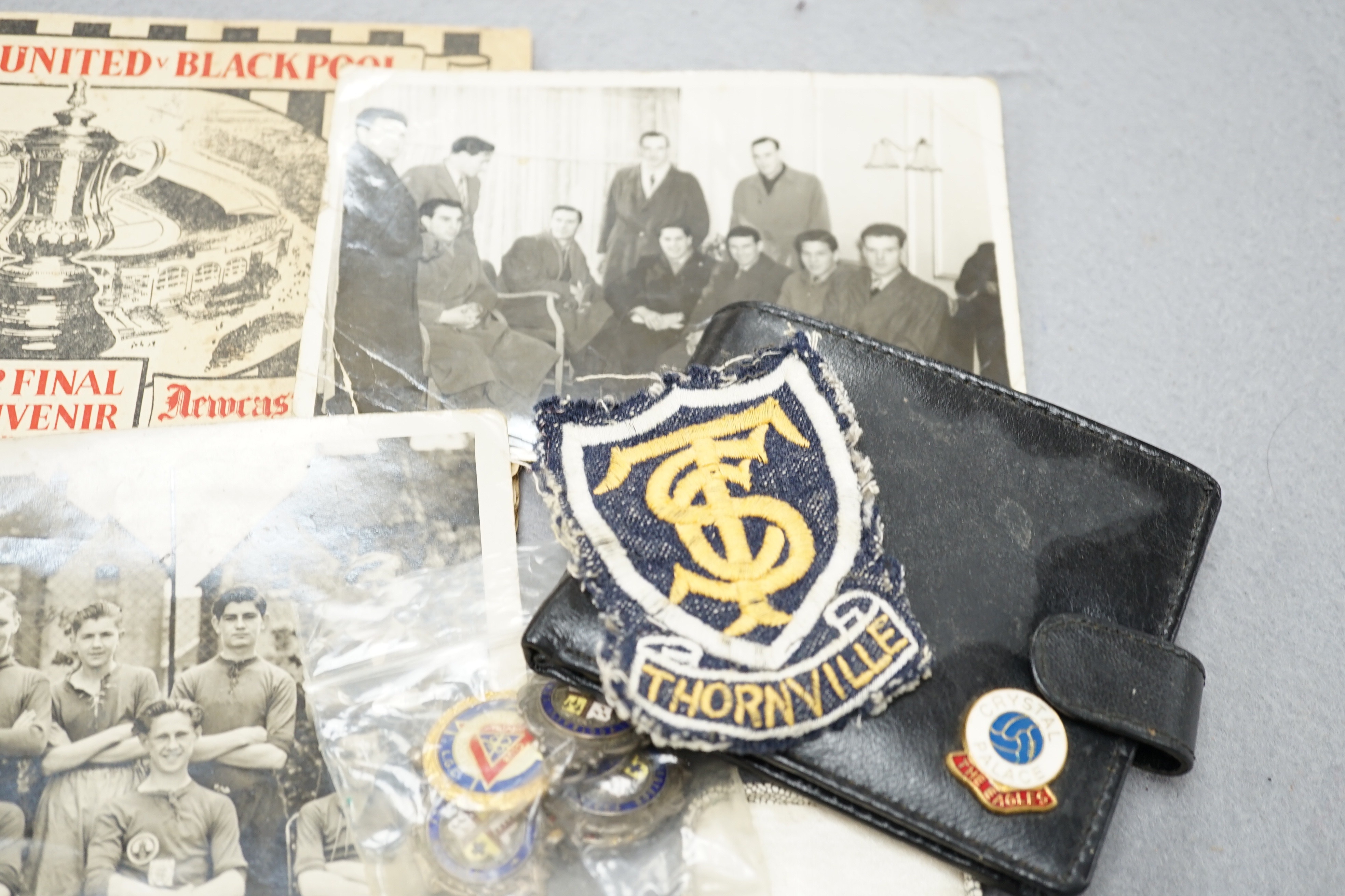 Football collection including 9ct. gold Tyneside Football League medal, 1896-97